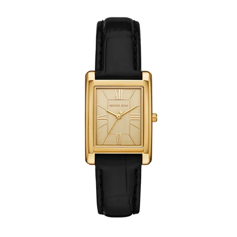 Michael Kors Essex Gold-Tone Black Leather Ladies Watch- MK4965
